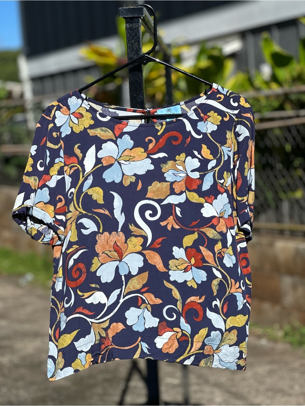 Floral Print Navy Short-Sleeve Women's Top